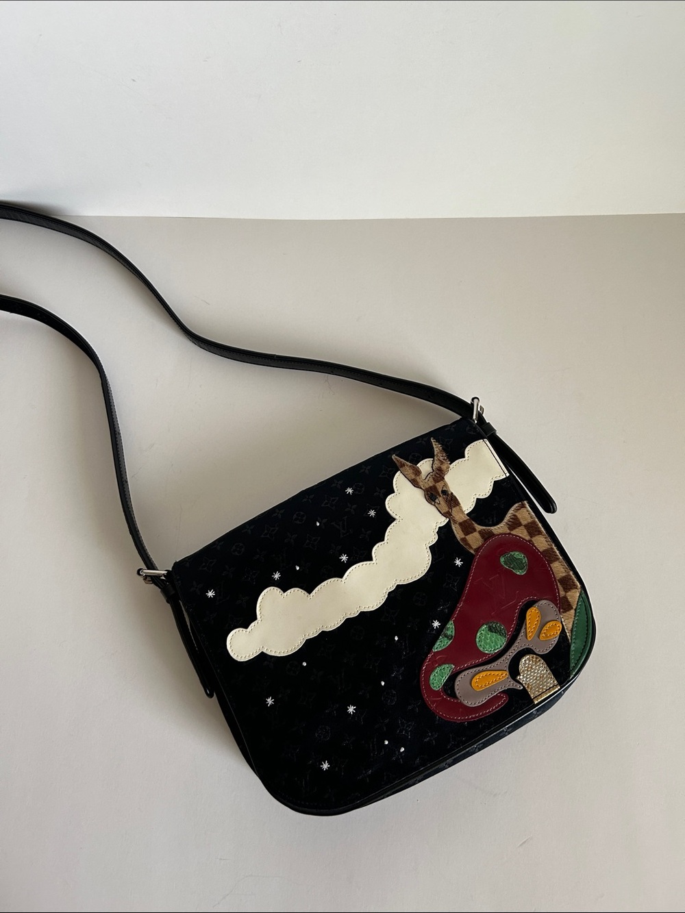 Louis Vuitton Black Crossbody Bag with Multicolor Appliqué